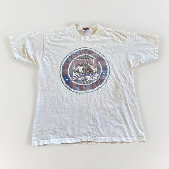 Lone Star Beer Shirt Mens XL Armadillo Amber White Distressed 90s Vintage - Picture 1 of 11